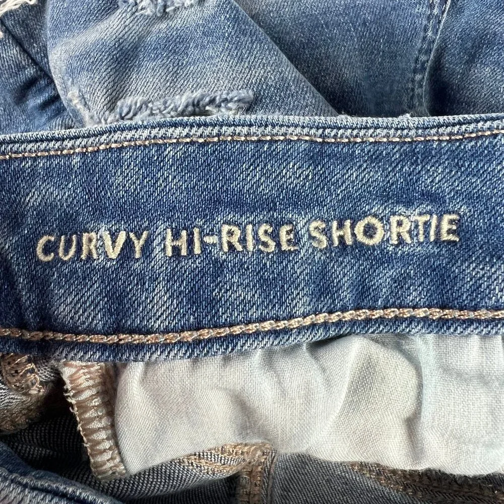 American Eagle Shorts Women 27* Curvy Hi Rise Blue Distressed Cuffed Denim Tag 4